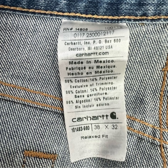 Carhartt Men’s Blue Jeans Sz W38”/L 32” Relaxed Fit Medium Wash Pockets - Picture 5 of 8